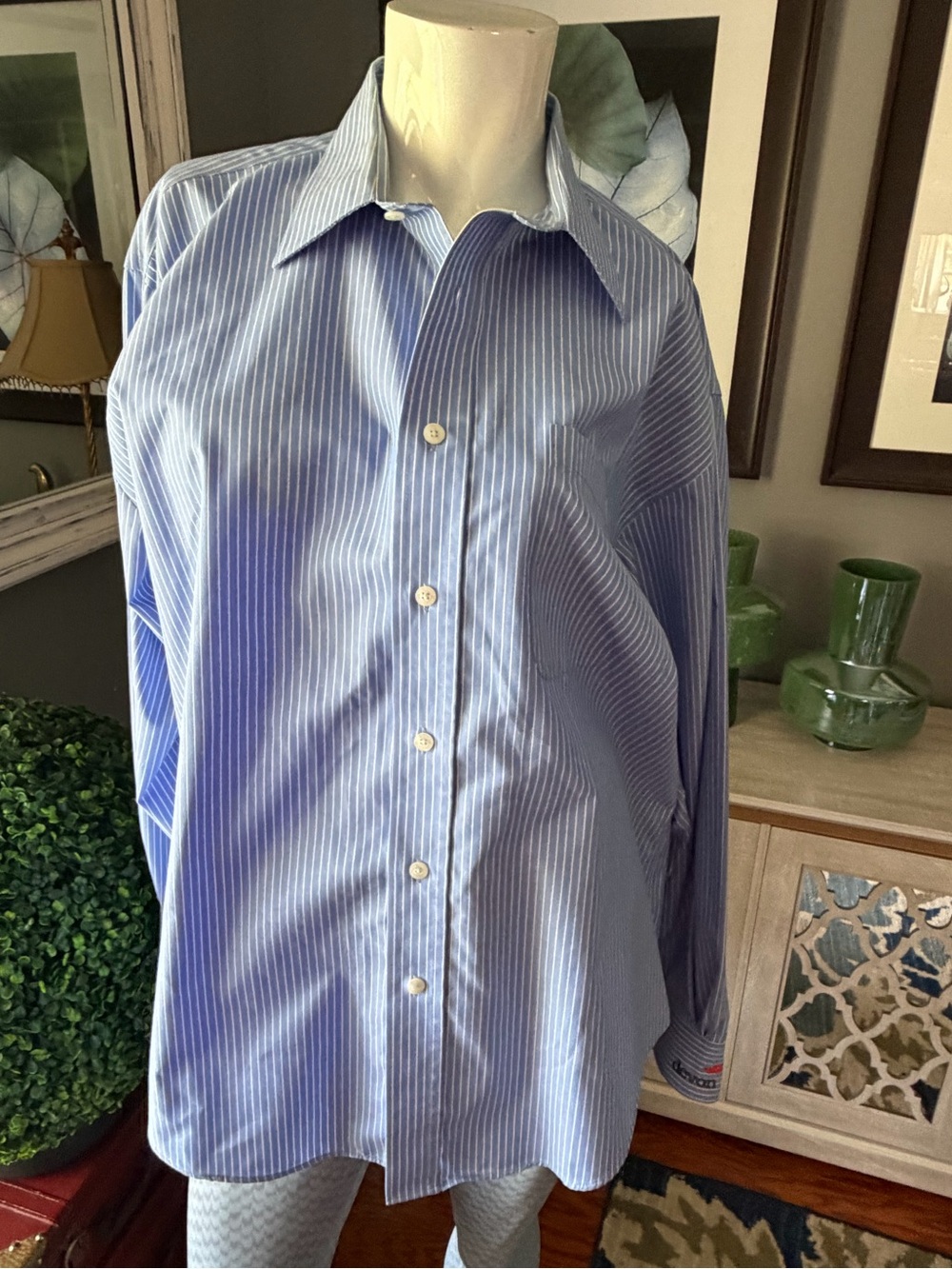 Men's Light Blue Pinstripe Casual Button-Down Shirt
